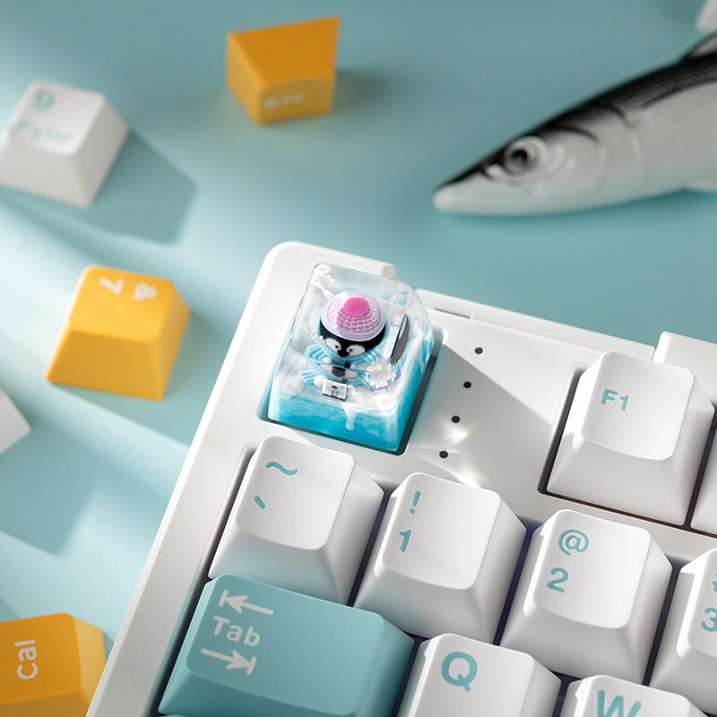 KEYMOJI Snow World Artisan Keycap for Cherry MX Switches Penguin Photographer