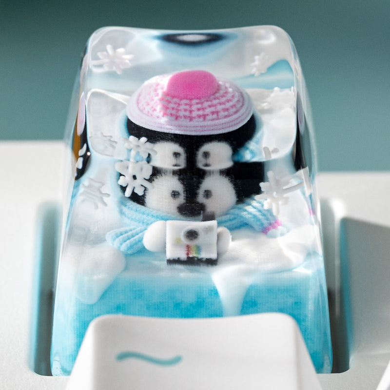 KEYMOJI Snow World Artisan Keycap for Cherry MX Switches Penguin Photographer