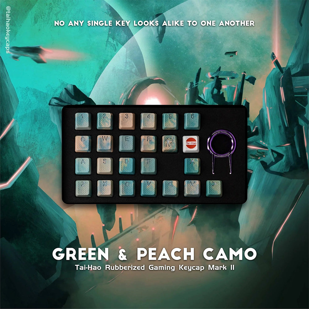 Tai-Hao Rubberized Gaming Keycap Mark II - 23keys Green & Peach Camo