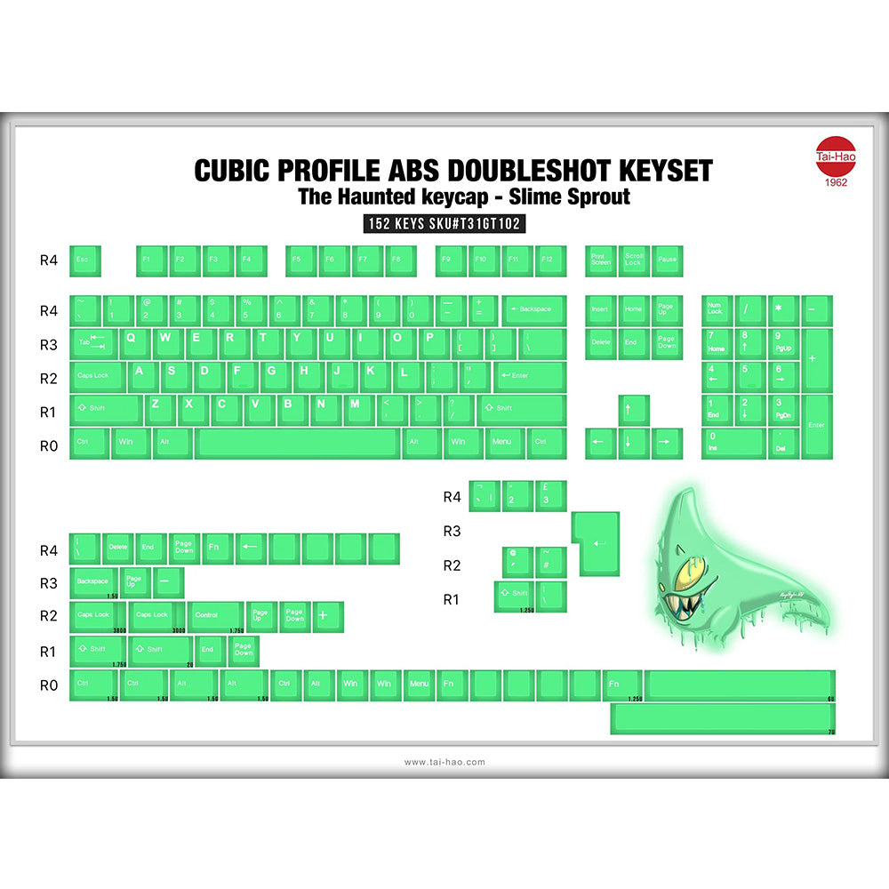 Tai-Hao The Haunted keycaps - Slime Sprout Translucent Cubic ABS Double shot Keycap Set