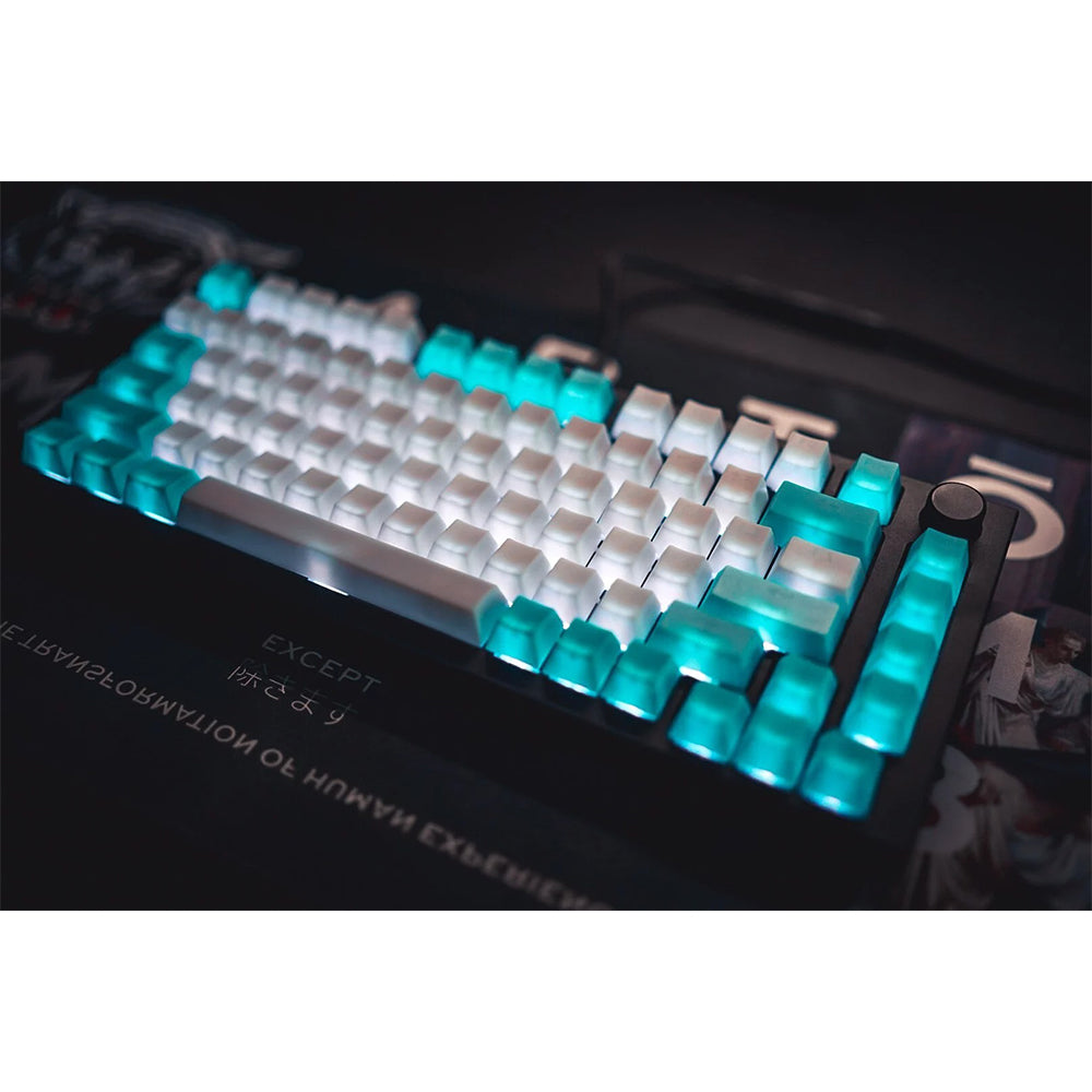 Tai-Hao Translucent Cubic Profile ABS backlit keycap set NATA DE COCO Blue White