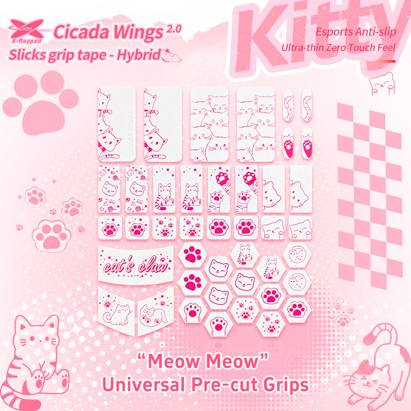X-raypad Cicada Wings V2 Slicks Universal Pre-cut Grip Tape WHITE Kitty