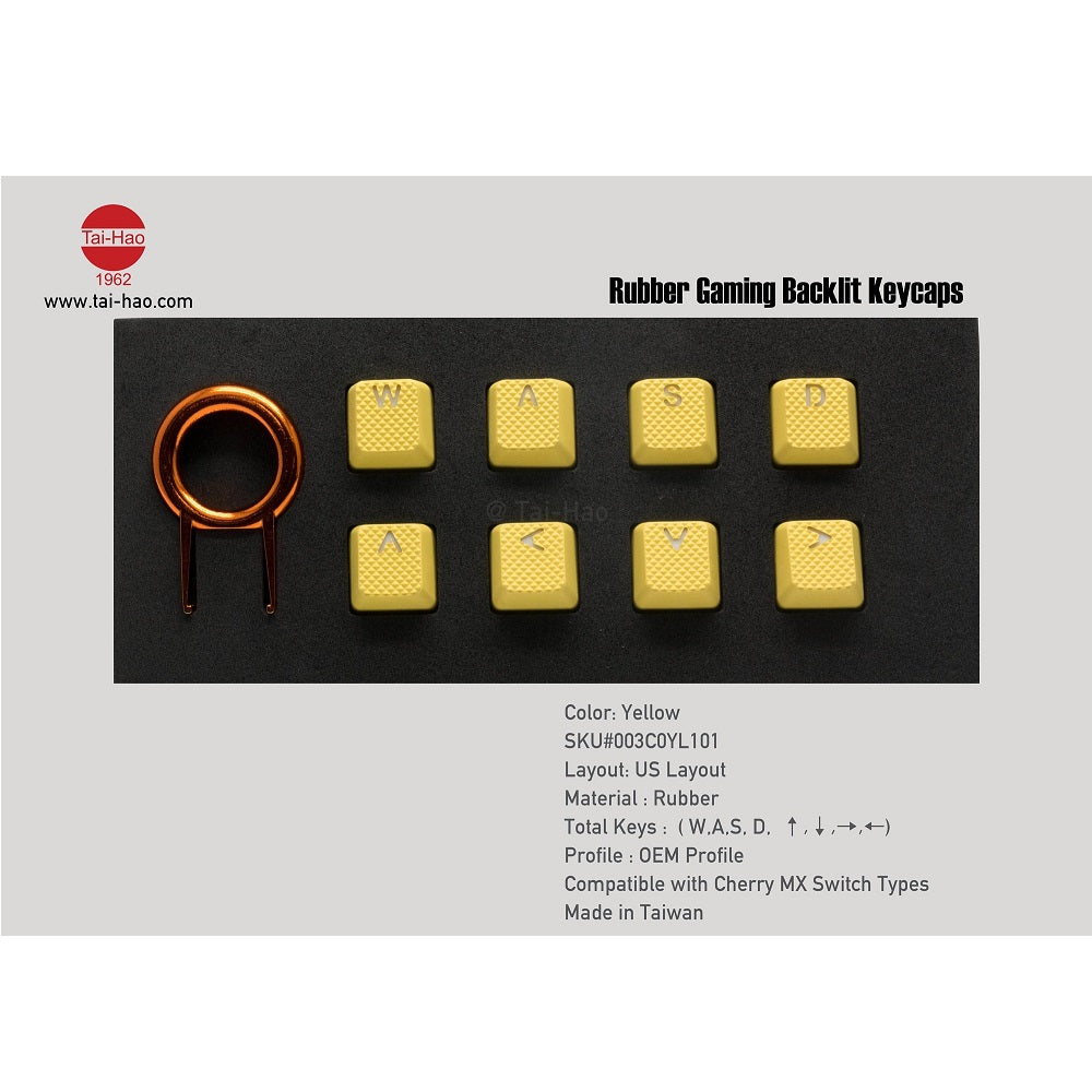 Tai-Hao Rubber Gaming Backlit Keycaps-18 keys/8 keys Yellow