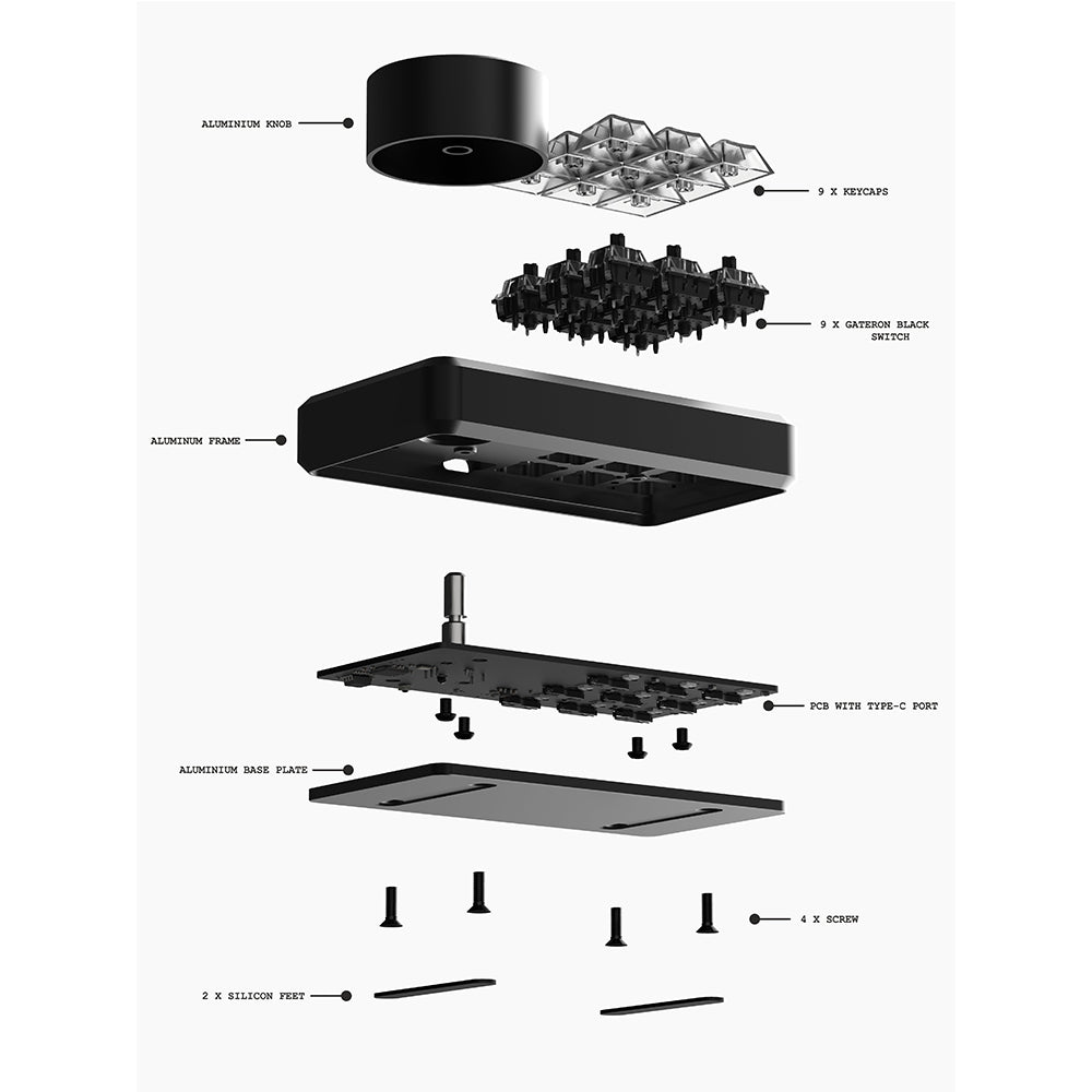 Binepad BNK9 CNC Aluminum Macropad Black