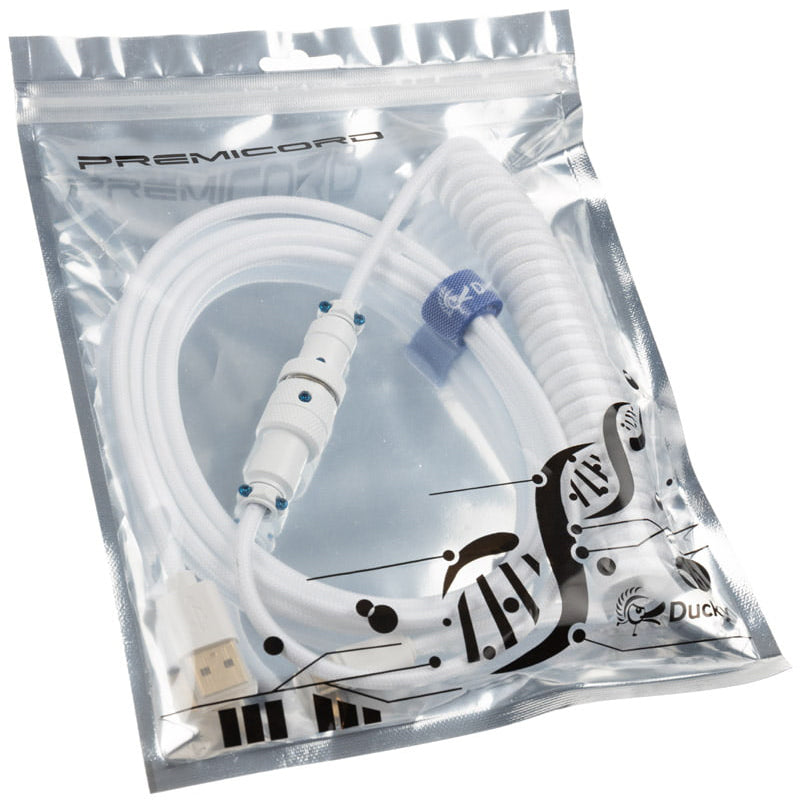 Ducky Premicord Custom Coiled USB Cable Pure White