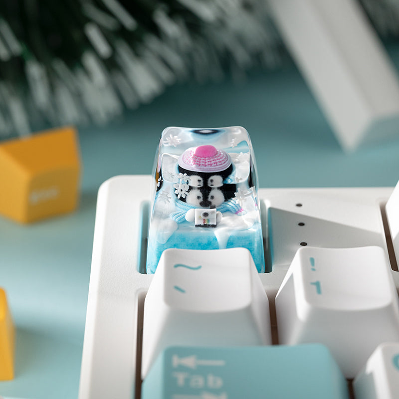 KEYMOJI Snow World Artisan Keycap for Cherry MX Switches Penguin Photographer