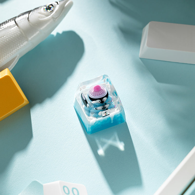 KEYMOJI Snow World Artisan Keycap for Cherry MX Switches Penguin Photographer