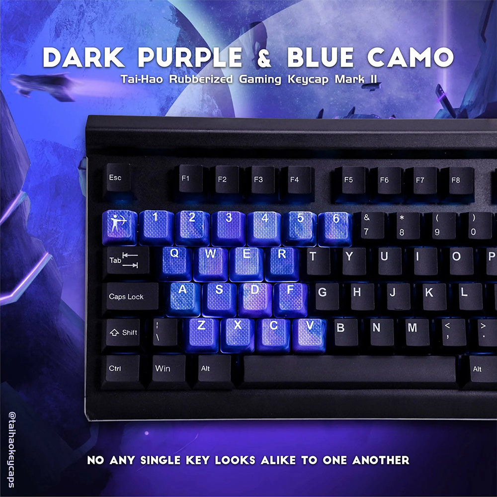 Tai-Hao Rubberized Gaming Keycap Mark II - 23keys Dark Purple &amp; Blue Camo