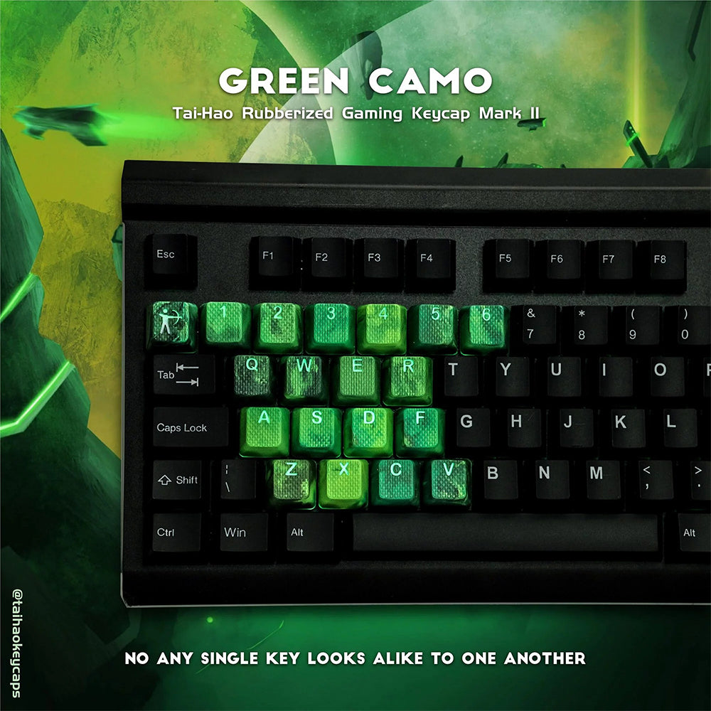 Tai-Hao Rubberized Gaming Keycap Mark II - 23keys Green Camo