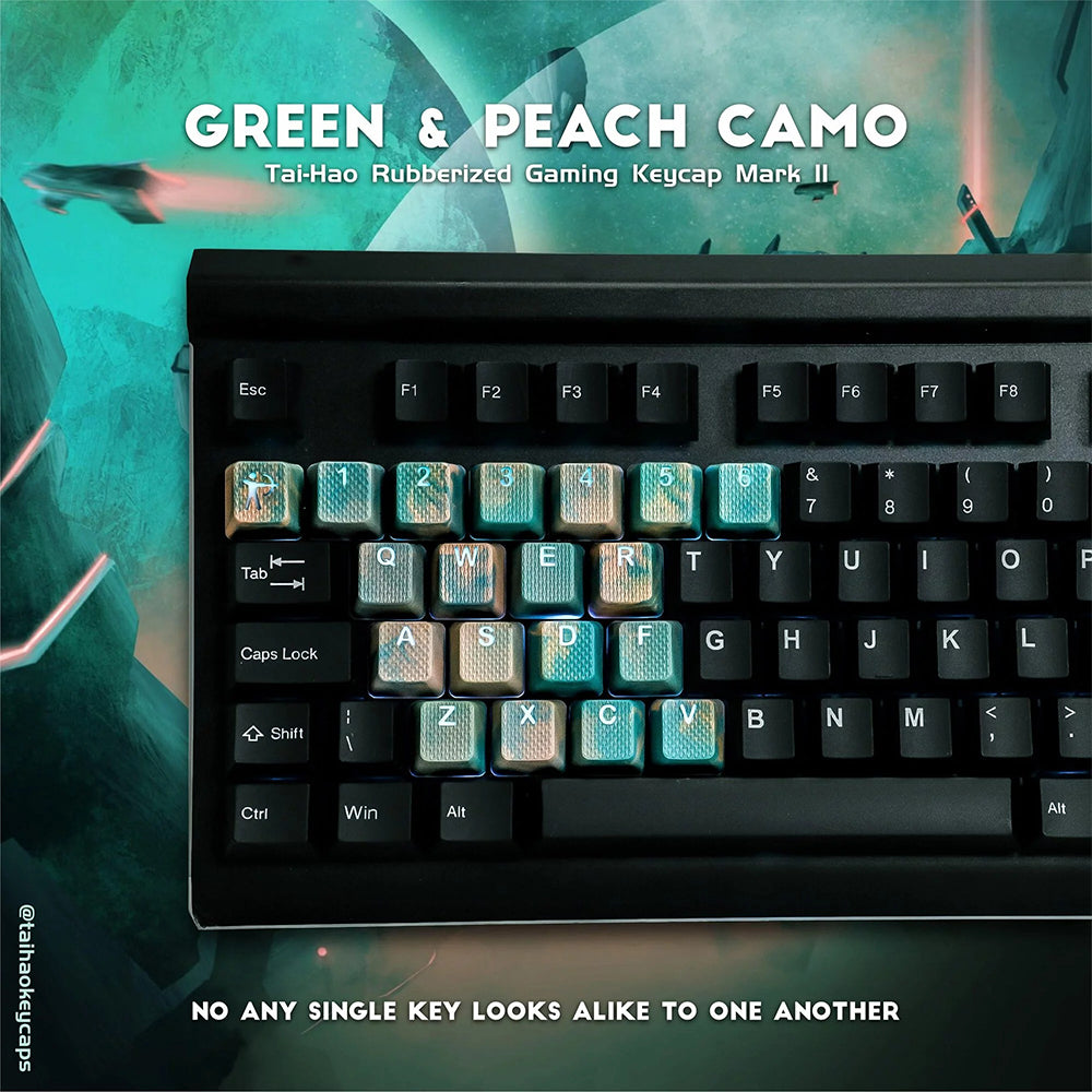Tai-Hao Rubberized Gaming Keycap Mark II - 23keys Green &amp; Peach Camo