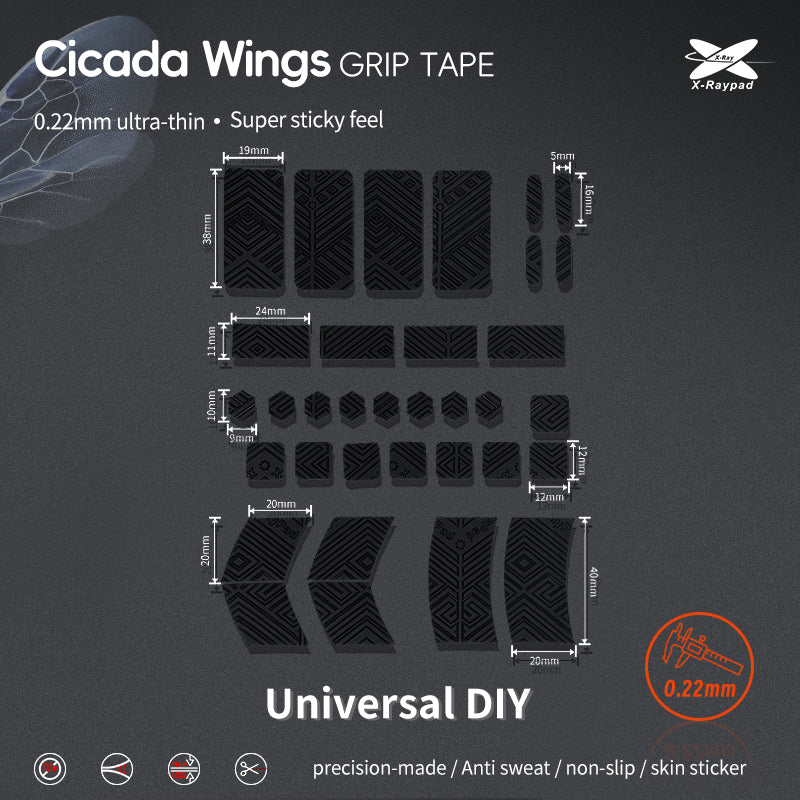X-raypad Cicada Wings 0.22mm Ultra thin Universal Grip Tape Black